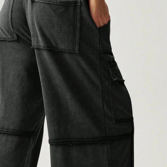 Black Casual Women's Vacation Knit Pockets Wide Leg Pants - Picture 8 of 8